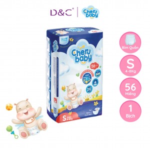 Tã/Bỉm Dán CHERUBABY Thấm Hút Tối Đa, Siêu Mỏng, Bề Mặt Giải Phóng Nhiệt Size S Cho Bé 4kg-8kg 56 Miếng